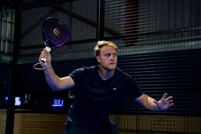 Moon Padel racket in action, forehand